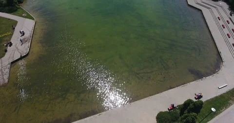 Top Down Aerial Overhead View Of Lake In Park Stock Footage 91257343