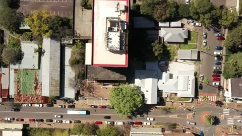 Top down aerial panning over downtown of Gosford city in Australia as 4k. Stock Footage 221199390