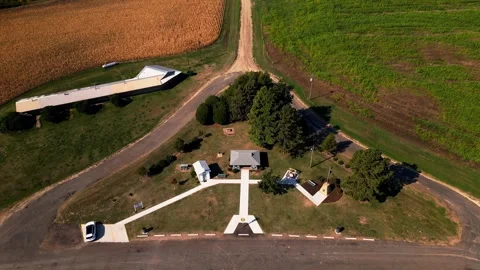 Top-down aerial of the park's paths, monument and picnic shelters Stock-Footage 345532853