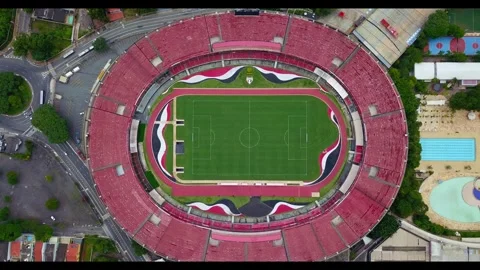 Top Down Aerial Pull Back Above Morumbi Stadium, Home of Sao Paulo FC, Brazil Vídeo Stock 342653750
