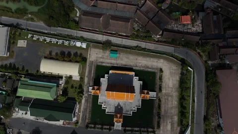 Top Down Aerial Pull Back From Thai Temple Roof to Monastery, Chalong Video stock 347988966