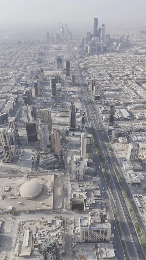 Top Down Aerial Reveal of Riyadh High Rise District Description: Stock Footage 343140941