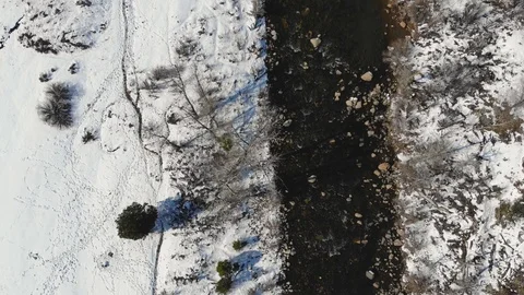 Top Down Aerial of River in Winter (4k) Stock Footage 87578271