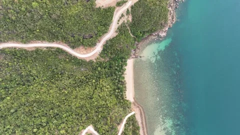 Top Down Aerial of Road Construction on Jungle Headland, Koh Phangan Vídeos de archivo 347985429