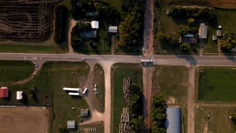 Top-down aerial of a road junction and trees in Lebanon Stock-Footage 345532332