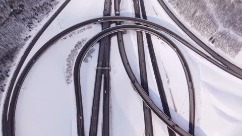 Top down aerial road system geometry with winter transport lines Stock Footage 328963147