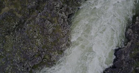 Top-Down Aerial of Rushing White Water Rapids and Basalt Rocks - Snake River Stock Footage 331827277