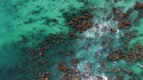 Top-Down Aerial of Shallow Turquoise Ocean Over Rocky Reef Stock Footage 325631192