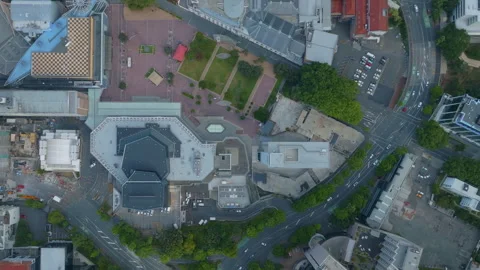 Top down aerial shot of Aotea centre and town hall, Auckland, New Zealand Stock Footage 262802020