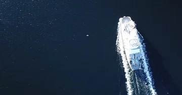 Top down aerial shot on a ferry boat in Oslo fjord near Aker Brygge, Norway Stock Footage 85867050