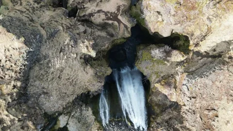Top down aerial shot of Gljufrabui hidden waterfall, Iceland Stock Footage 277665874