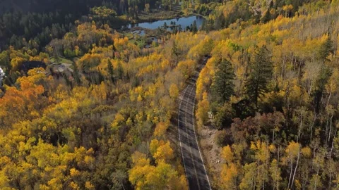 Top down aerial shot of mountain road in the Rocky Mountains Stock Footage 344906780