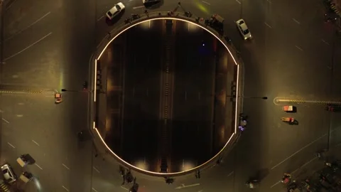 Top-Down Aerial Shot of Roundabout on 300 Feet Road, Dhaka Stock Footage 313458474
