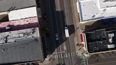 Top down aerial of street intersection in downtown Delta Colorado in fall Stock Footage 347300762
