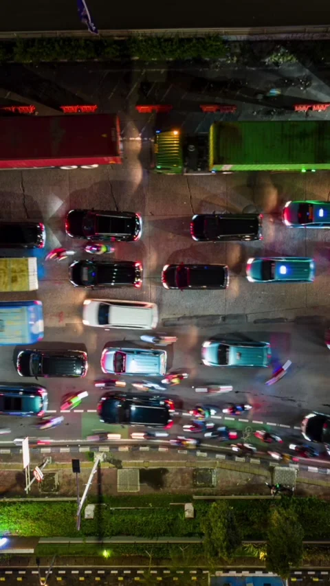 Top-down aerial timelapse of night traffic in Jakarta, Indonesia. Stock Footage 344089283
