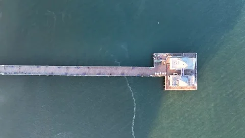 Top Down Aerial Tracking From Ocean Pier To Coastal Highway In Los Angeles Stock Footage 342652844