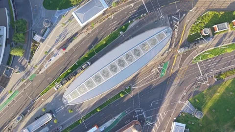 Top Down Aerial of Train Entering Domain Interchange in Melbourne Stock Footage 325683730