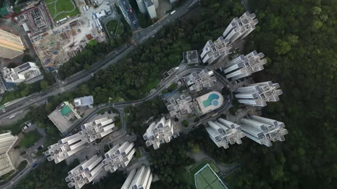 Top down aerial video of high rise apartment in Hong Kong Stock Footage 251934584