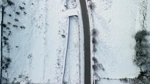 Top Down Aerial Video Tracking Road Through Snowy Boge Stock Footage 346721600