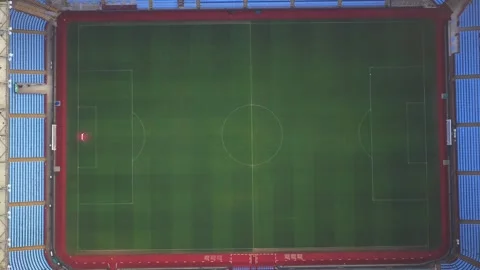 Top-down aerial video of Villa Park Stadium in morning mist, Birmingham. Stock Footage 330340887