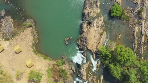 Top down aerial view across Tad Faed waterfall in Bolaven, Laos Stock Footage 248092652