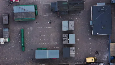 Top down aerial view of almost empty market due to coronavirus lockdown 스톡 동영상 136480618