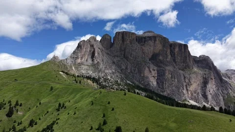 Top Down Aerial View of Alpine Meadow, Trails and Cabins in Dolomites Italy Stock Footage 339881423