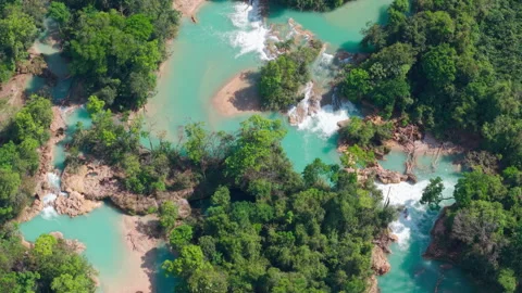 Top-Down Aerial View of the Aqua Azul Waterfalls in Chiapas, Mexico Stock Footage 311009348