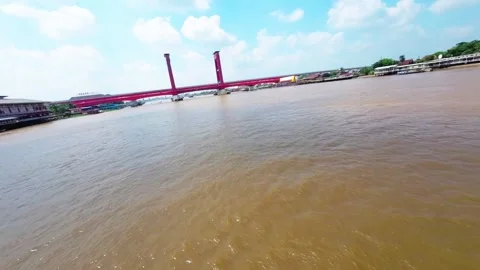 Top Down Aerial View Artificial Lake Water Jakabaring Park Palembang Indonesia Stock Footage 340485749