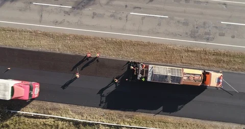 Top down aerial view: Asphalt laying. Top layer. 4k Stockbeeldmateriaal 103306514
