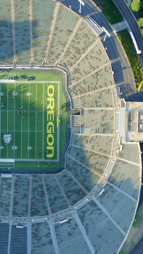 Top-Down Aerial View of Autzen Stadium Seating Bowl, Panning Over Oregon End Stock Footage 345154237
