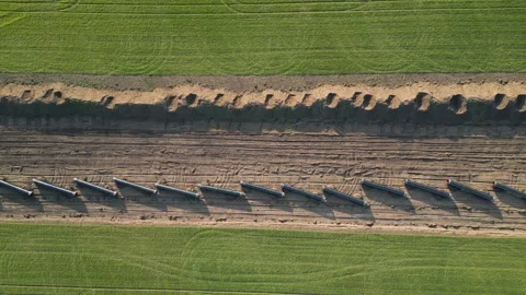 Top-down aerial view of the Balkan Stream gas pipeline construction in Bulgaria. Stock Footage 330901470
