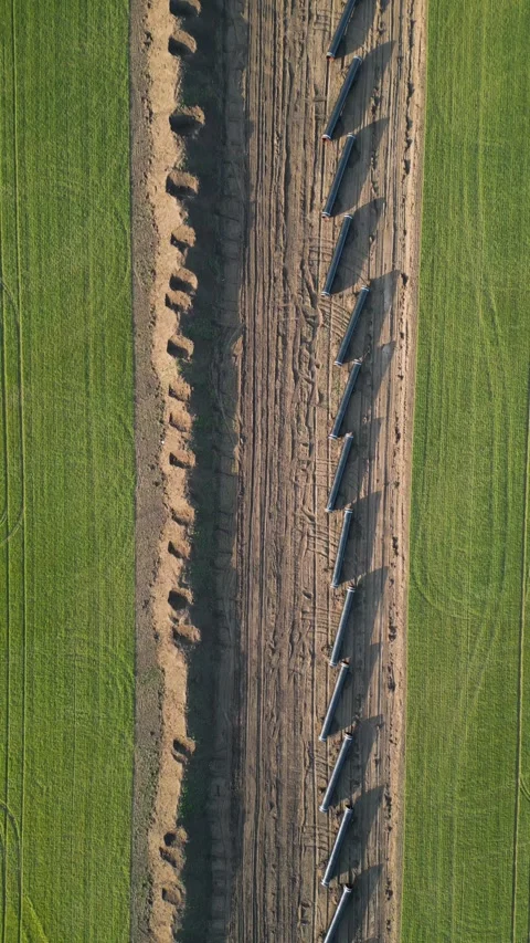 Top-down aerial view of the Balkan Stream gas pipeline construction in Bulgaria. Video stock 330901483