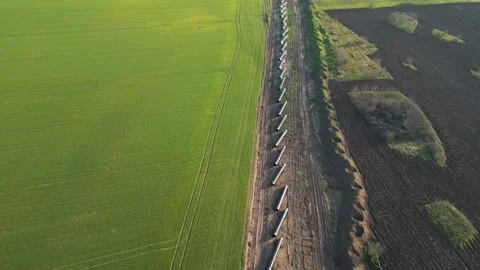 Top-down aerial view of the Balkan Stream gas pipeline construction in Bulgaria. Video stock 330901488