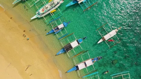 Top Down Aerial View of Bangka Boats at Entalula Island, El Nido Video stock 344666927