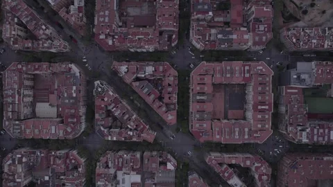 Top Down Aerial View of Barcelona City Blocks and Streets, Spain Stock Footage 343536373
