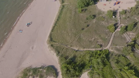 Top Down Aerial View of Beach Dunes and Boardwalks Stock Footage 342305106