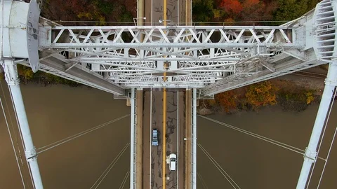 Top down aerial view of Bear Mountain Bridge on Hudson River with colorful trees Stock Footage 119382766