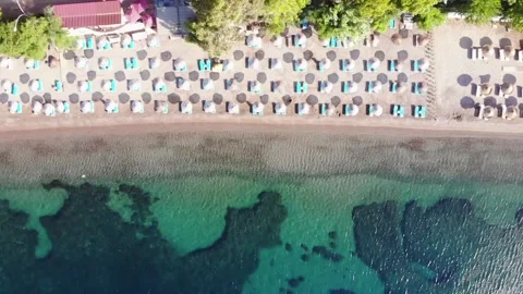Top down aerial view beautiful beach. Pontoon at sea Video stock 138089441