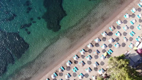 Top down aerial view beautiful beach. Pontoon at sea Video stock 138089465