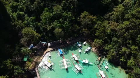 Top-Down Aerial View of Boats at Kayangan Lake Coron Vídeo Stock 330836558