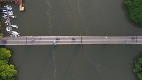 Top down aerial view of bridge over the river Stock Footage 135415175
