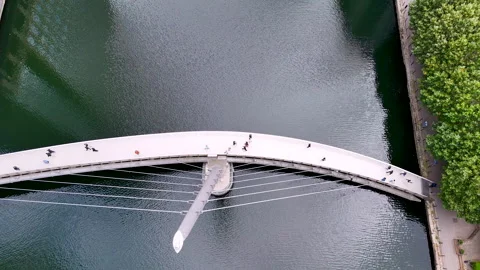 Top-down aerial view of a Bridge crossing people Video stock 329068722