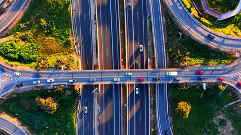 Top down aerial view of bridge overpass with cars Stock Footage 334858962