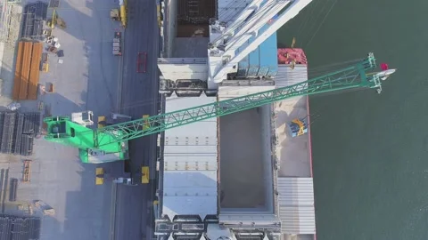 Top-down aerial view bulk charging ship Stock Footage 140808211