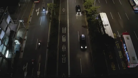 Top down aerial view of busy streets and lights in Taipei Video stock 104939000