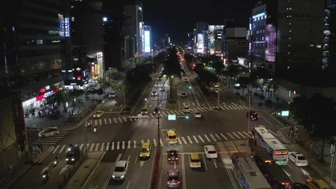 Top down aerial view of busy streets and lights in Taipei Stock Footage 104939071