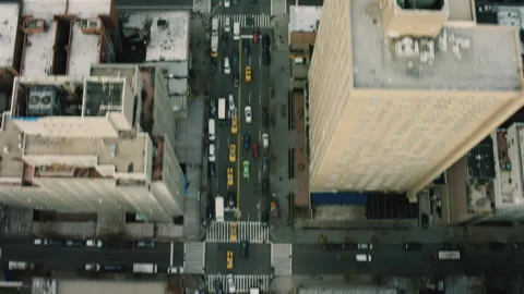 Top down aerial view of busy streets and buildings in Upper Manhattan, New York, Stock Footage 199457058