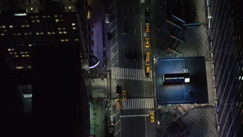 Top down aerial view of busy metropolitan streets and nightlife, New York City, Stock Footage 199458885