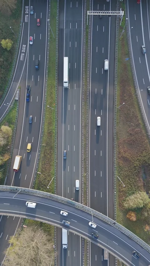 Top-Down Aerial View of Busy A10 Highway Interchange in Amsterdam Stock Footage 322606849